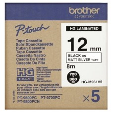 BROTHER Cinta Alta Calidad 8m Plateado/Negro (Pack 5Ud)12mm