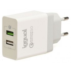 iggual Cargador 2xUSB carga rápida QC3.0 30W