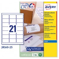 PAQUETE 25 HOJAS ETIQUETAS BLANCAS QUICK DRY-IMPRESORAS DE INYECCIÓN DE TINTA-63,5X38,1 MM AVERY J8160-25 (Espera 4 dias)