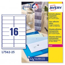 PAQUETE 25 HOJAS ETIQUETAS TRANSPARENTES QUICKPEEL-IMPRESORAS LÁSER-99,1X33,9 MM AVERY L7562-25 (Espera 4 dias)