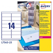 PAQUETE 25 HOJAS ETIQUETAS TRANSPARENTES QUICKPEEL-IMPRESORAS LÁSER-99,1X38,1 MM AVERY L7563-25 (Espera 4 dias)