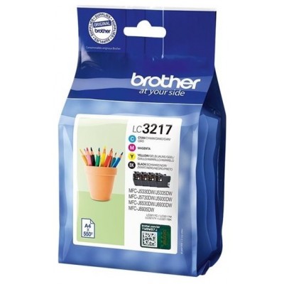 BROTHER Pack de 4 cartuchos de tinta negro, cian, magenta y amarillo LC3217VAL para MFCJ5330, MFCJ65