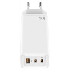 LEOTEC CARGADOR 65W GaN CARGA RAPIDA 2 USB TIPO-C PD 1 USB-A BLANCO