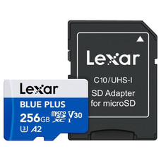 LEXAR 256GB BLUE PLUS MICROSDHC UHS-I WITH SD ADAPTER, UP TO 170MB/s READ C10 A2 V30 U3 (Espera 4 dias) LEXAR 256GB BLUE PLUS MICROSDHC UHS-I WITH SD ADAPTER, UP TO 170MB/s READ C10 A2 V30 U3 (Espera 4 dias)