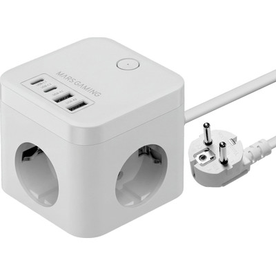 CARGADOR CUBO 3xAC + 2xUSB-C + 2xUSB-A 35W PD+GaN TYPE-F BLANCO MARS GAMING (Espera 4 dias)