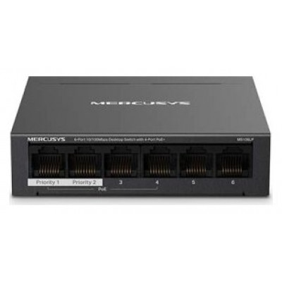 Mercusys MS106LP switch Gestionado Fast Ethernet (10/100) Energía sobre Ethernet (PoE) Negro (Espera 4 dias)
