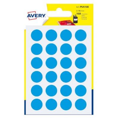PAQUETE 7 HOJAS ETIQUETAS REDONDAS GOMETS AZUL 15MM DIAMETRO AVERY PSA15B (Espera 4 dias)
