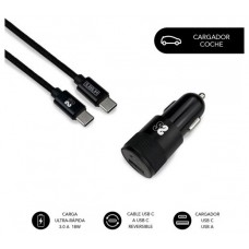 CARGADOR ULTRA RAPIDO USB COCHE 2xUSB (2.4A) + CABLE TYPE-C NEGRO SUBBLIM (Espera 4 dias)