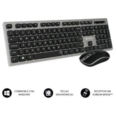 SUBBLIM Teclado Ergonómico y ratón inalámbricos Plano Silencioso Gris/Negro Ergo (Espera 4 dias)