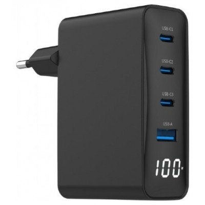 CARGADOR RAPIDO GEMBIRD USB GAN DE 4 PUERTOS 100 W LCD NEGRO