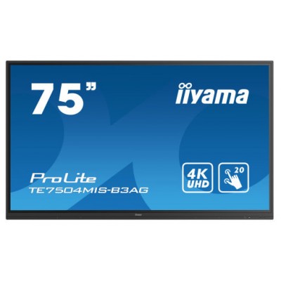 iiyama TE7504MIS-B3AG pizarra y accesorios interactivos 190,5 cm (75") 3840 x 2160 Pixeles Pantalla táctil Negro (Espera 4 dias)