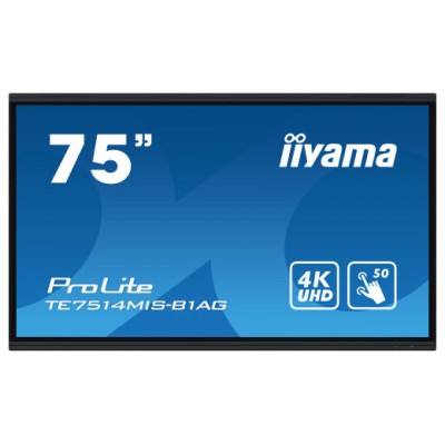 iiyama TE7514MIS-B1AG pantalla de señalización Panel plano interactivo 190,5 cm (75") LCD Wifi 435 cd / m² 4K Ultra HD Negro Pantalla táctil Procesador incorporado Android 24/7 (Espera 4 dias)