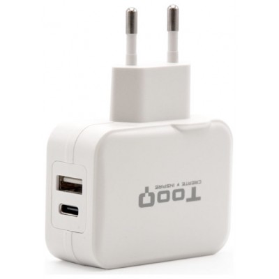 CARGADOR  USB-C TOOQ PARED DOBLE PUERTO USB-C+USB-A