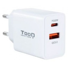 CARGADOR PARED TOOQ USB-C/PD 20W, USB-A/QC 18W BLANCO