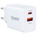 CARGADOR PARED TOOQ USB-C/PD 20W, USB-A/QC 18W BLANCO