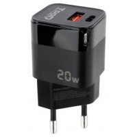 Tooq Cargador pared USB-C PD +USB-A QC 20W Negro