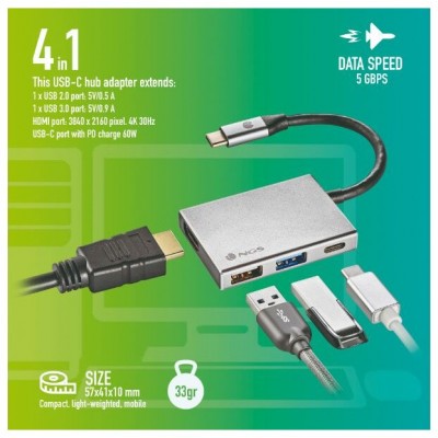 NGS Adaptador multipuerto USB-C 4 EN 1